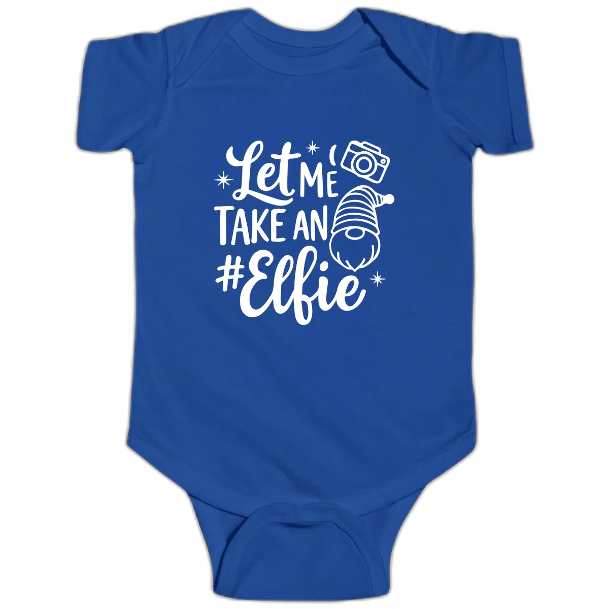 Let Me Take An Elfie Gnome Design Baby Onesie in Royal