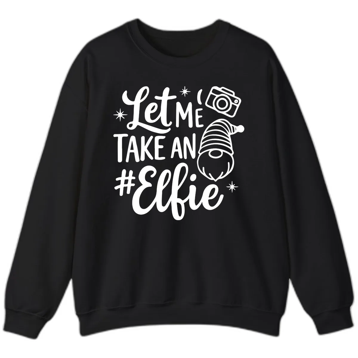 Let Me Take An Elfie Gnome Design Sweatshirt in Black