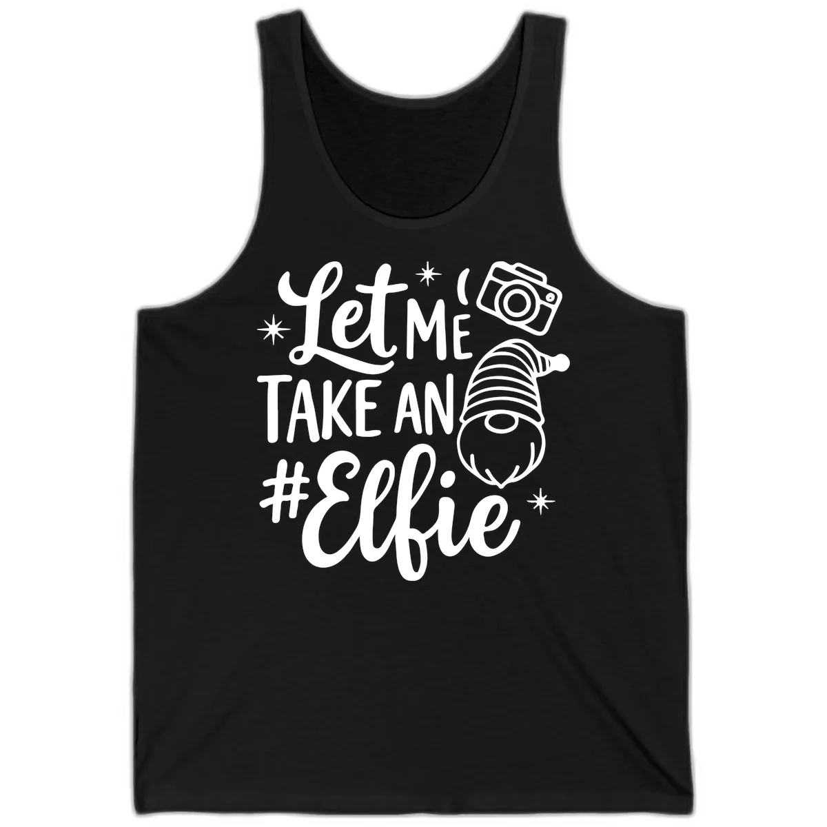 Let Me Take An Elfie Gnome Design Tank in Black