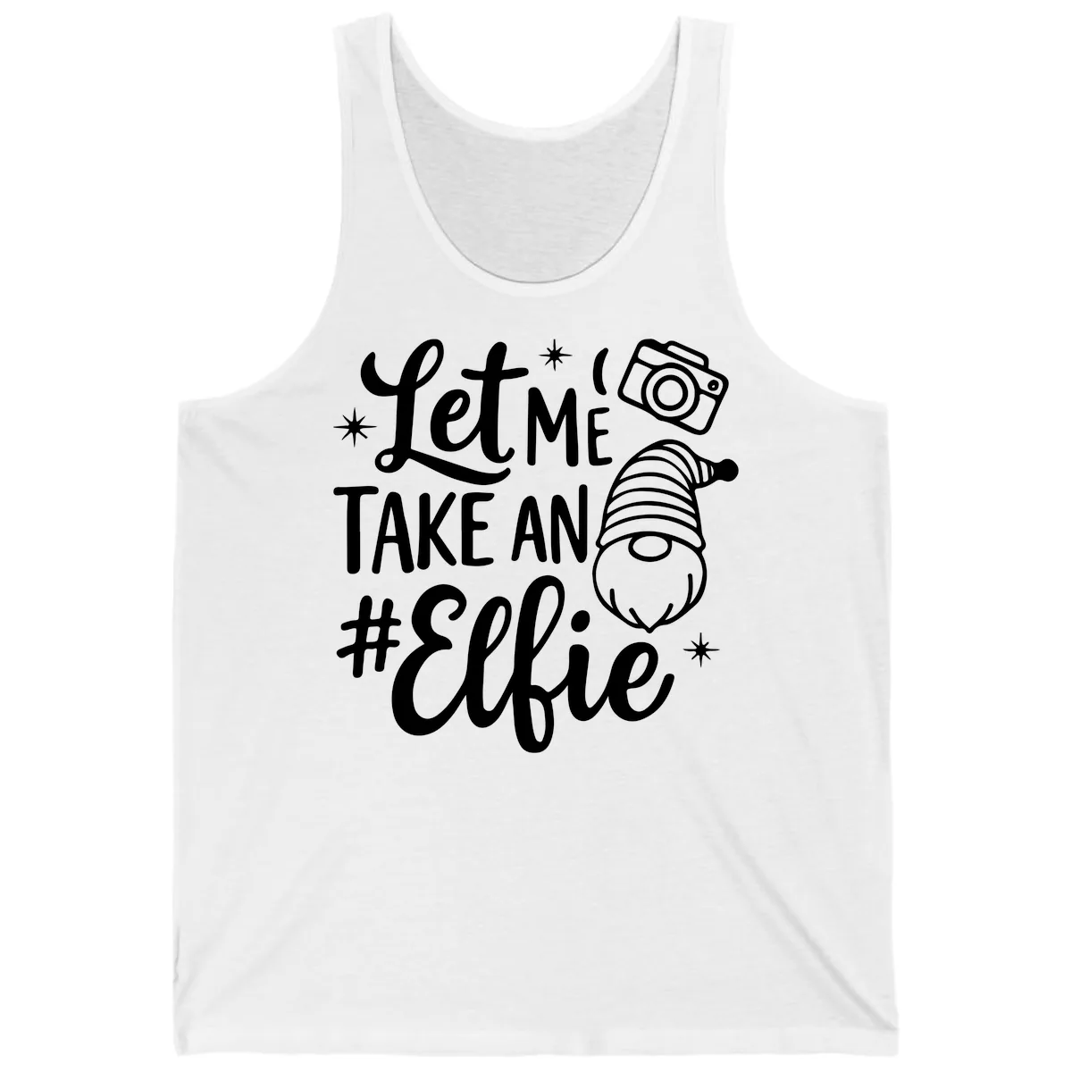 Let Me Take An Elfie Gnome Design Tank in White