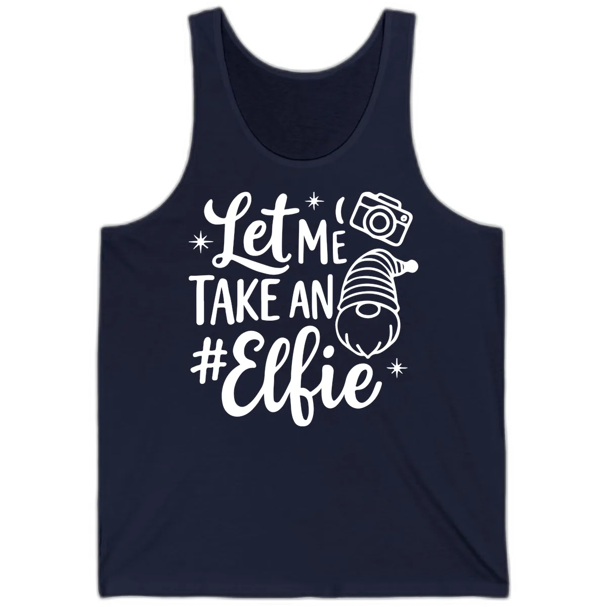 Let Me Take An Elfie Gnome Design Tank in Navy