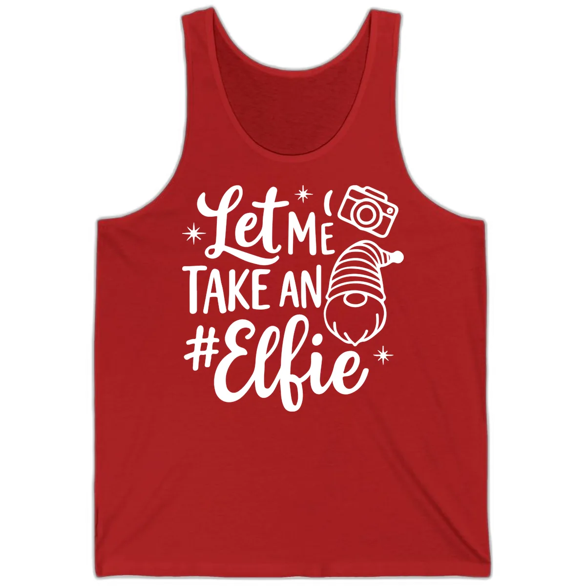 Let Me Take An Elfie Gnome Design Tank in Red