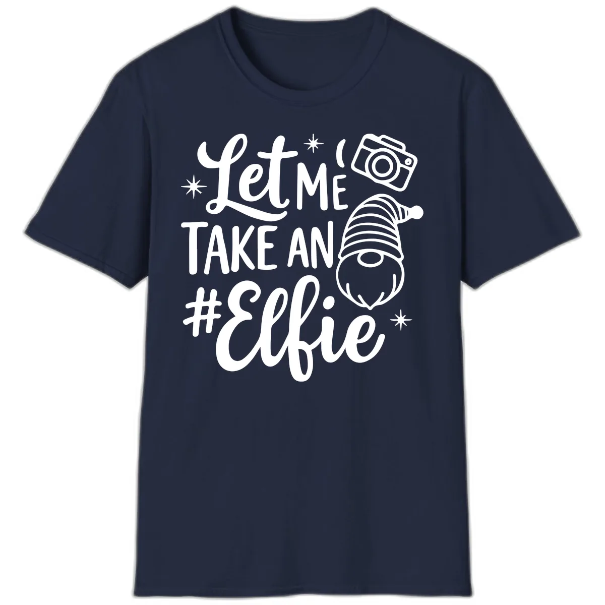 Let Me Take An Elfie Gnome Design T-Shirt in Navy