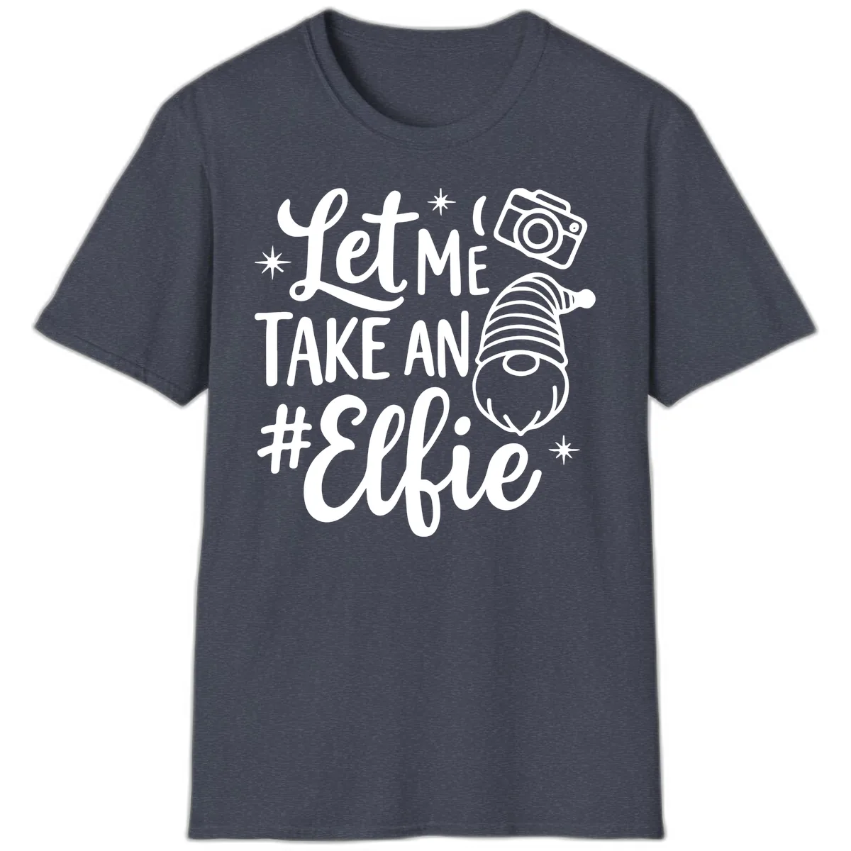 Let Me Take An Elfie Gnome Design T-Shirt in Heather Navy