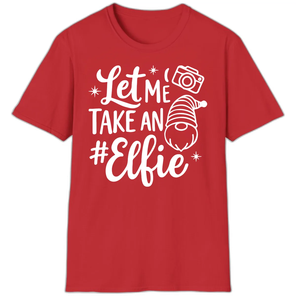 Let Me Take An Elfie Gnome Design T-Shirt in Red