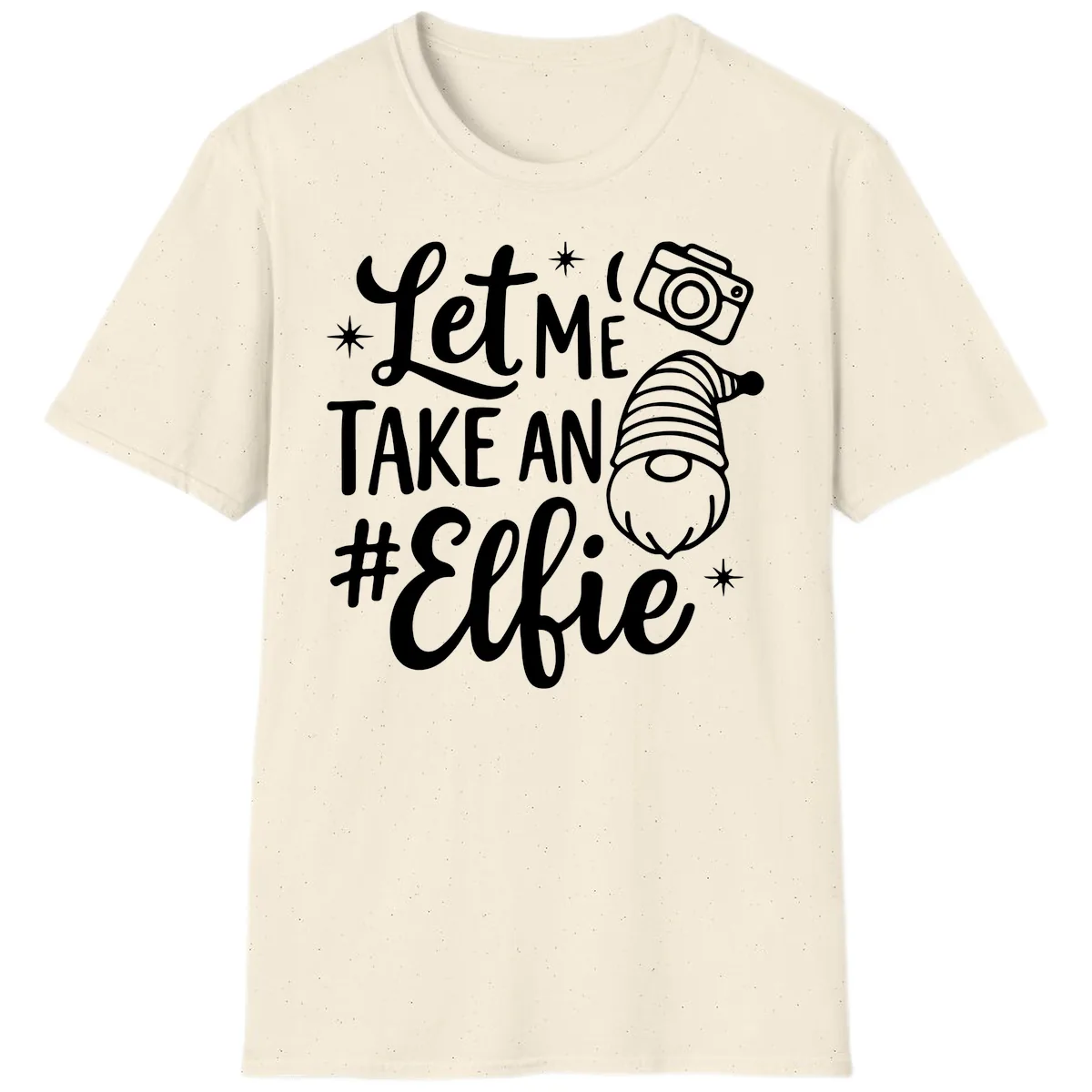 Let Me Take An Elfie Gnome Design T-Shirt in Natural