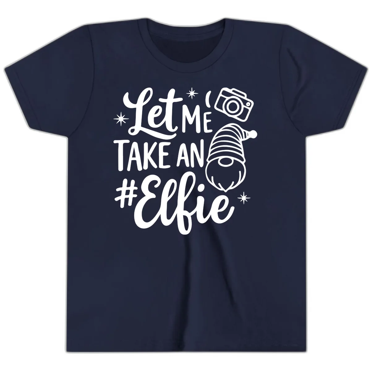 Let Me Take An Elfie Gnome Design Youth T-Shirt in Navy