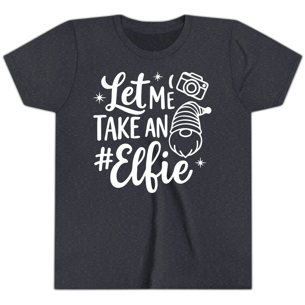 Let Me Take An Elfie Gnome Design Youth T-Shirt in Heather Navy