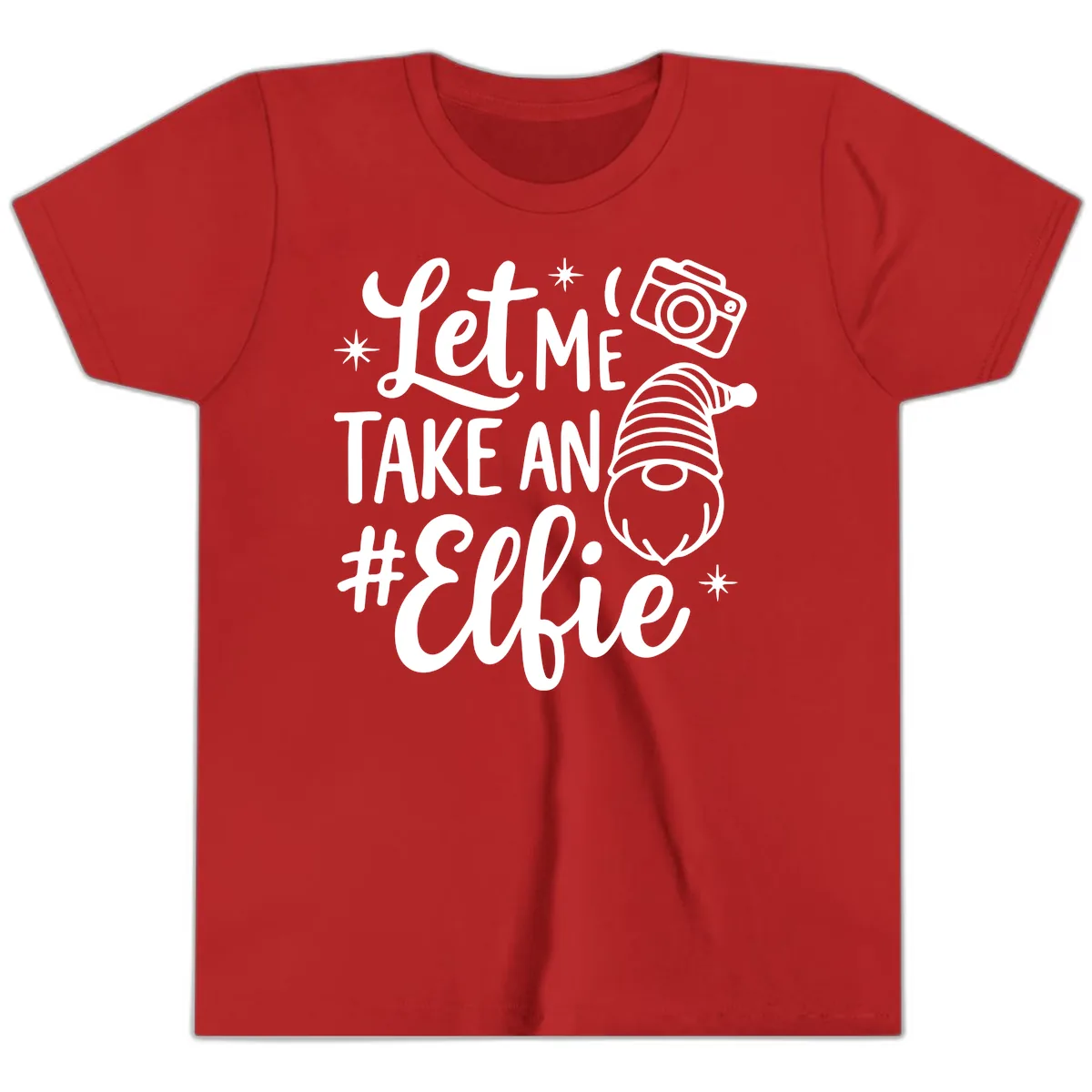 Let Me Take An Elfie Gnome Design Youth T-Shirt in Red