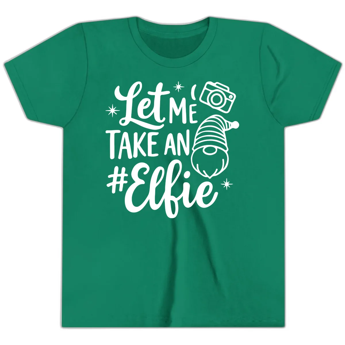 Let Me Take An Elfie Gnome Design Youth T-Shirt in Kelly