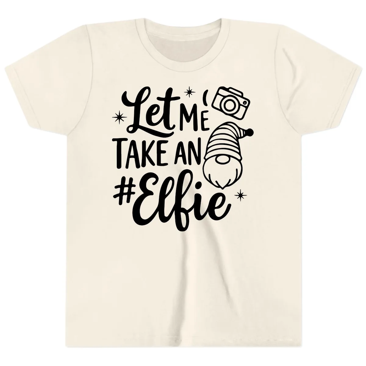 Let Me Take An Elfie Gnome Design Youth T-Shirt in Natural