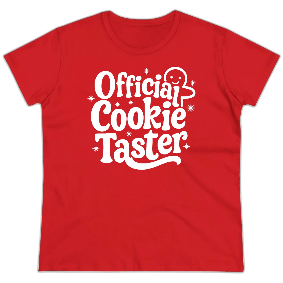Official Cookie Taster Gingerbread Man Ladies Tee in Red