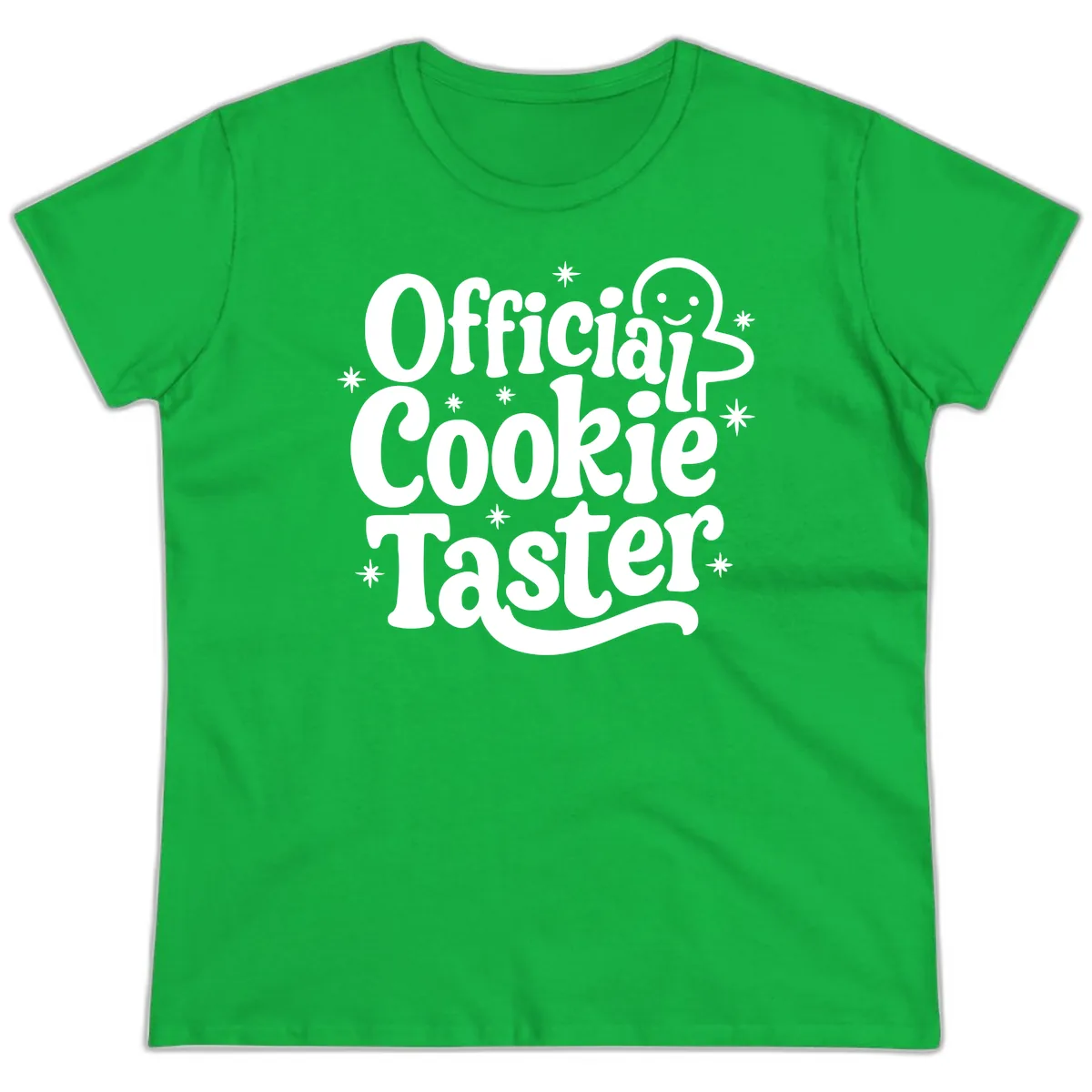Official Cookie Taster Gingerbread Man Ladies Tee in Irish Green