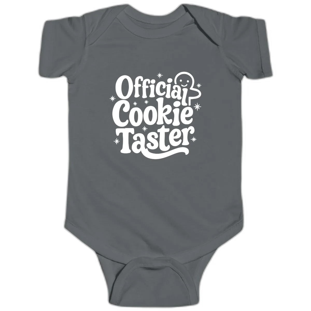 Official Cookie Taster Gingerbread Man Baby Onesie in Charcoal