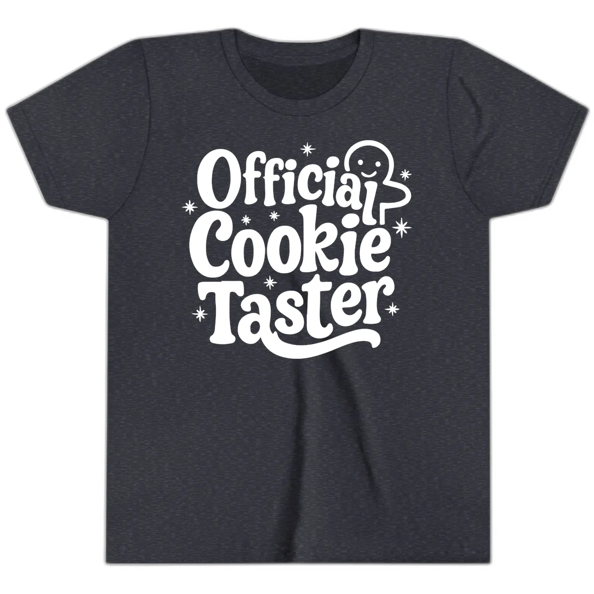 Official Cookie Taster Gingerbread Man Youth T-Shirt in Heather Navy