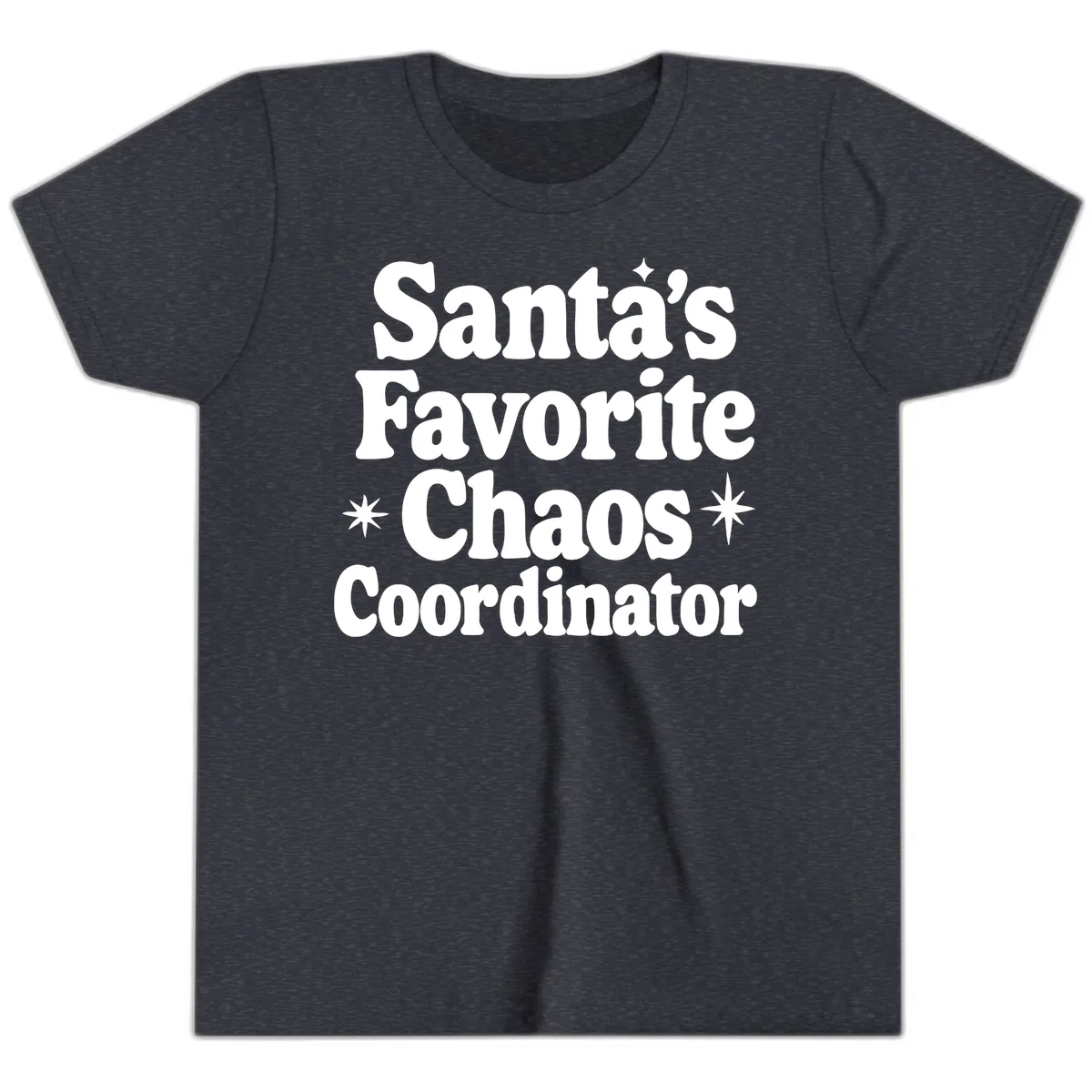 Santa's Favorite Chaos Coordinator Youth T-Shirt in Heather Navy
