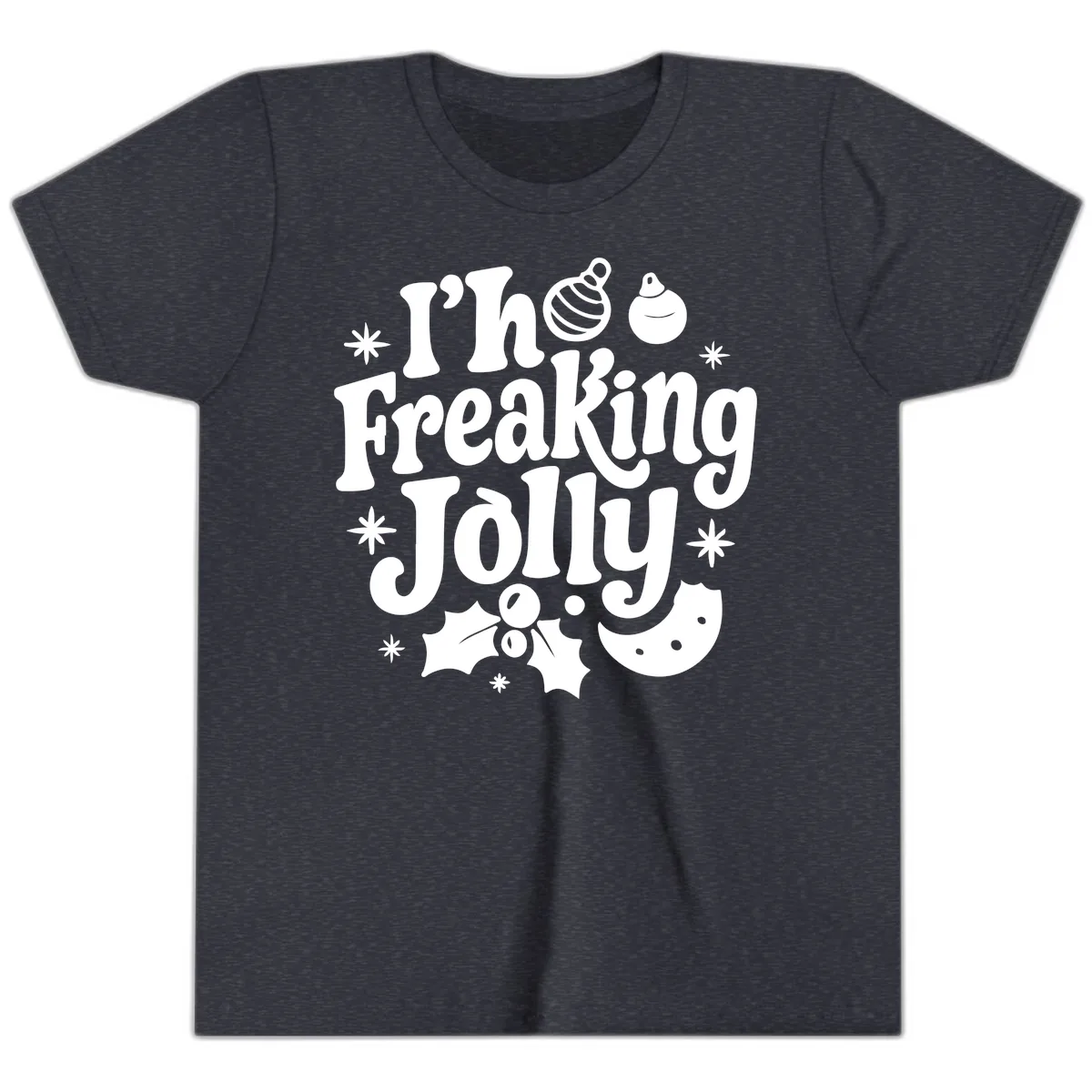 I'm Freaking Jolly Christmas Design Youth T-Shirt in Heather Navy