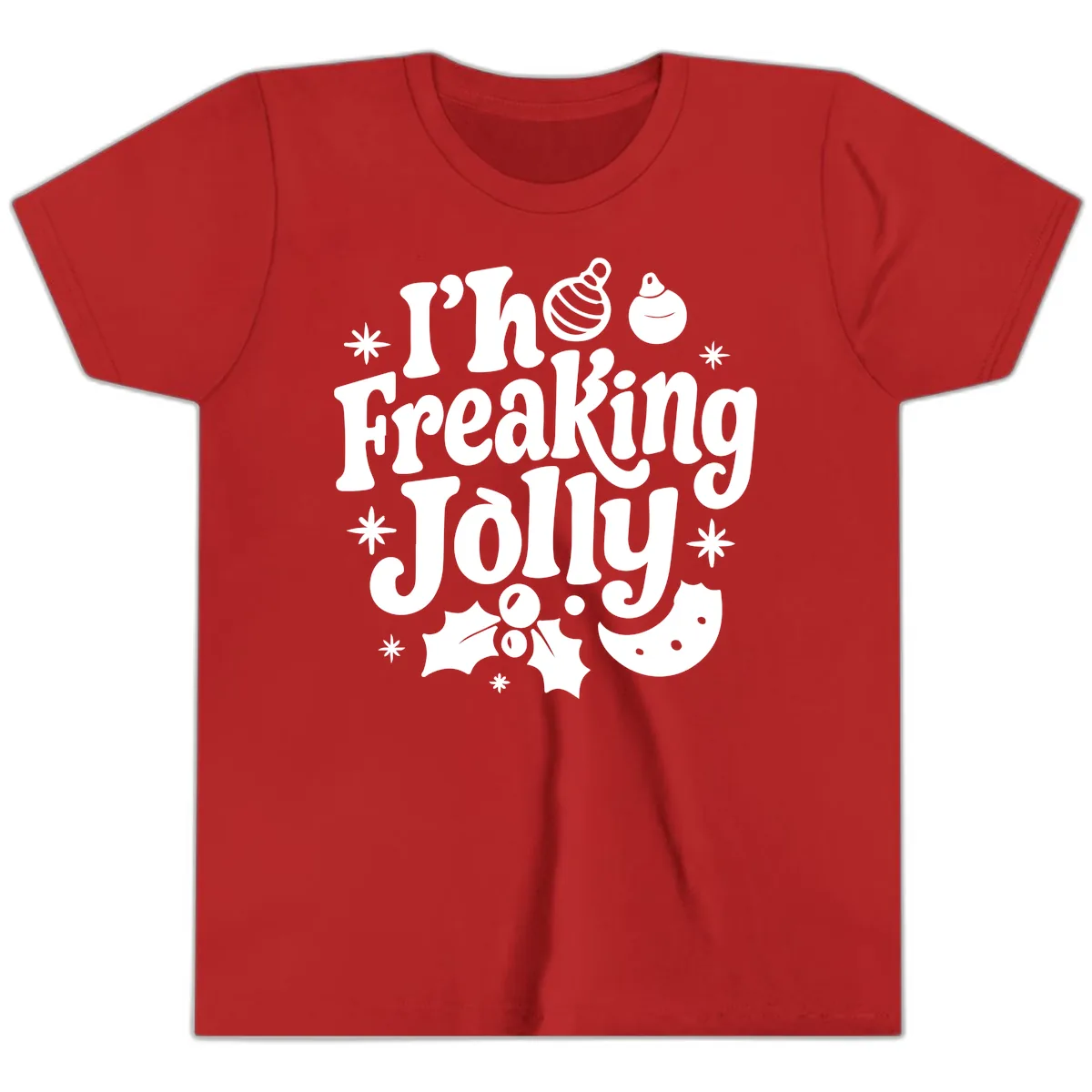 I'm Freaking Jolly Christmas Design Youth T-Shirt in Red