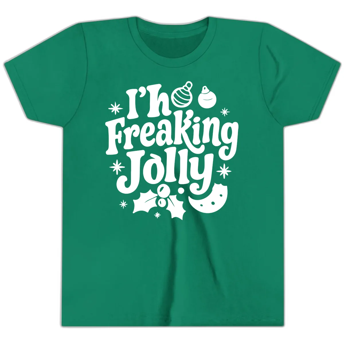 I'm Freaking Jolly Christmas Design Youth T-Shirt in Kelly