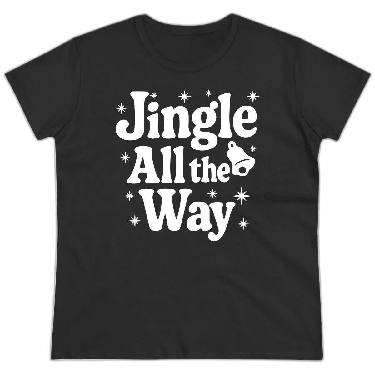 Jingle All The Way Retro Christmas Design Ladies Tee in Black