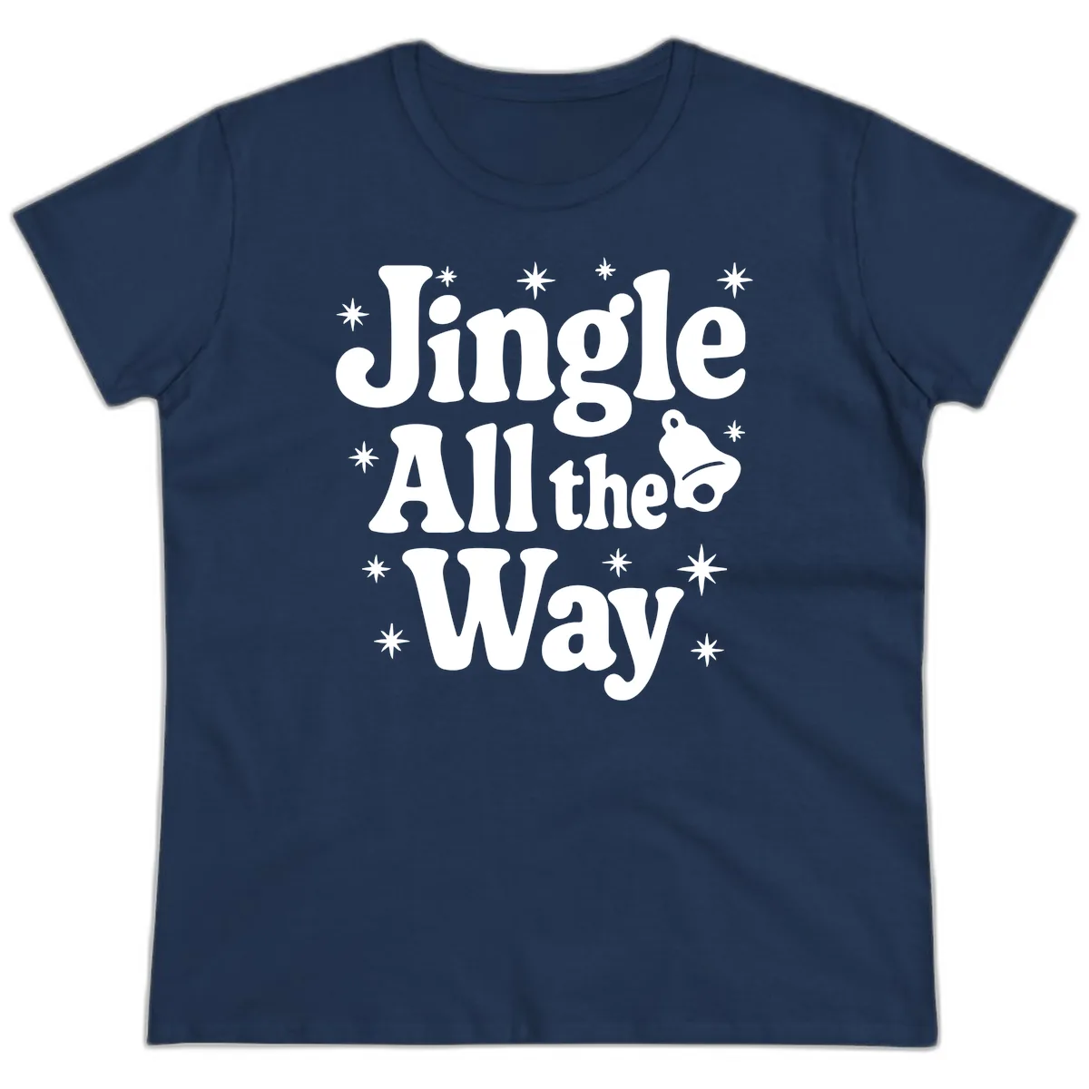 Jingle All The Way Retro Christmas Design Ladies Tee in Navy