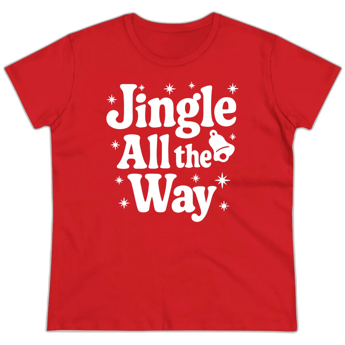 Jingle All The Way Retro Christmas Design Ladies Tee in Red