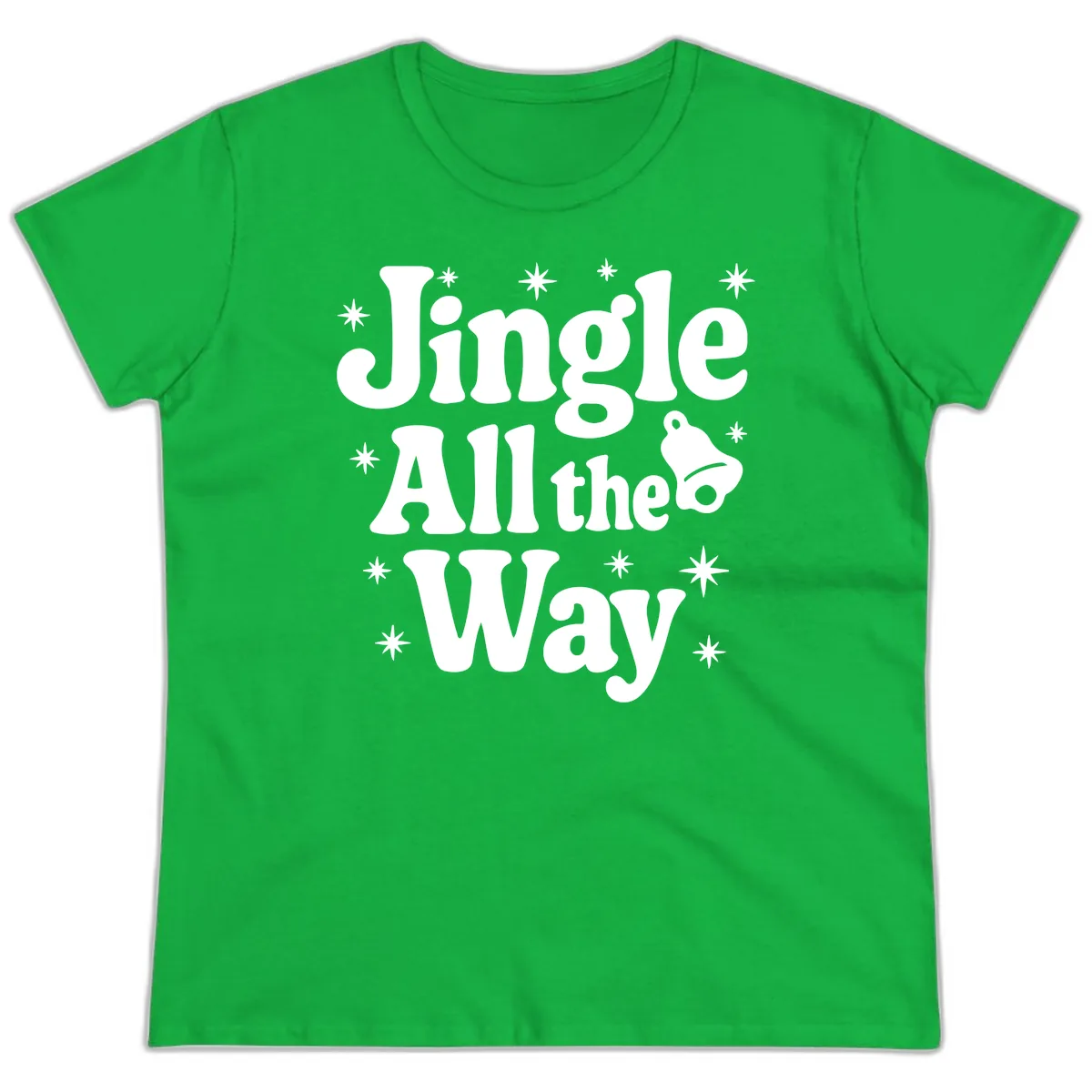 Jingle All The Way Retro Christmas Design Ladies Tee in Irish Green