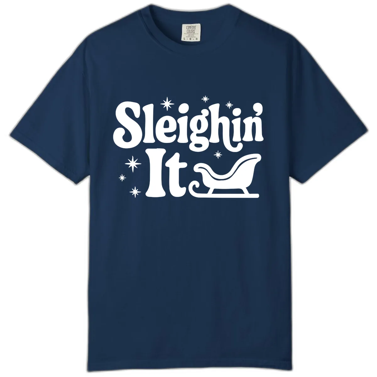 Sleighin It Christmas Sleigh Comfort Color in Navy