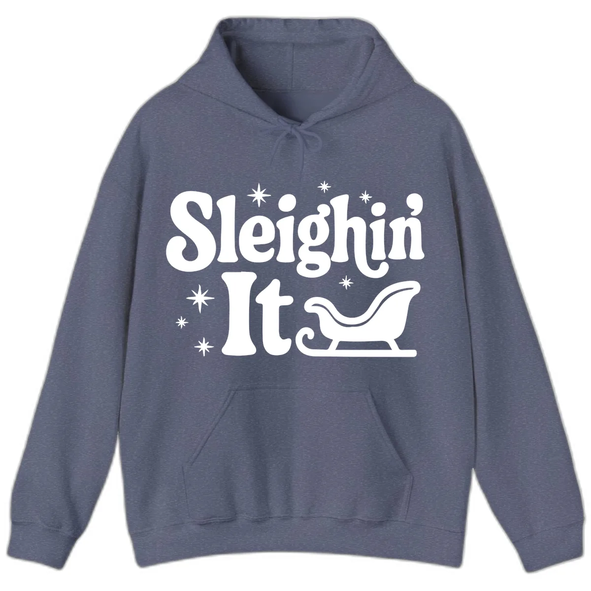 Sleighin It Christmas Sleigh Hoodie in Heather Navy
