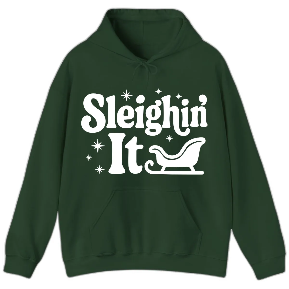 Sleighin It Christmas Sleigh Hoodie in Forest Green