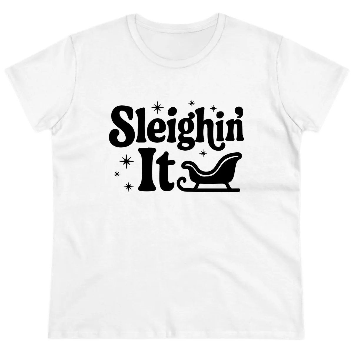 Sleighin It Christmas Sleigh Ladies Tee in White