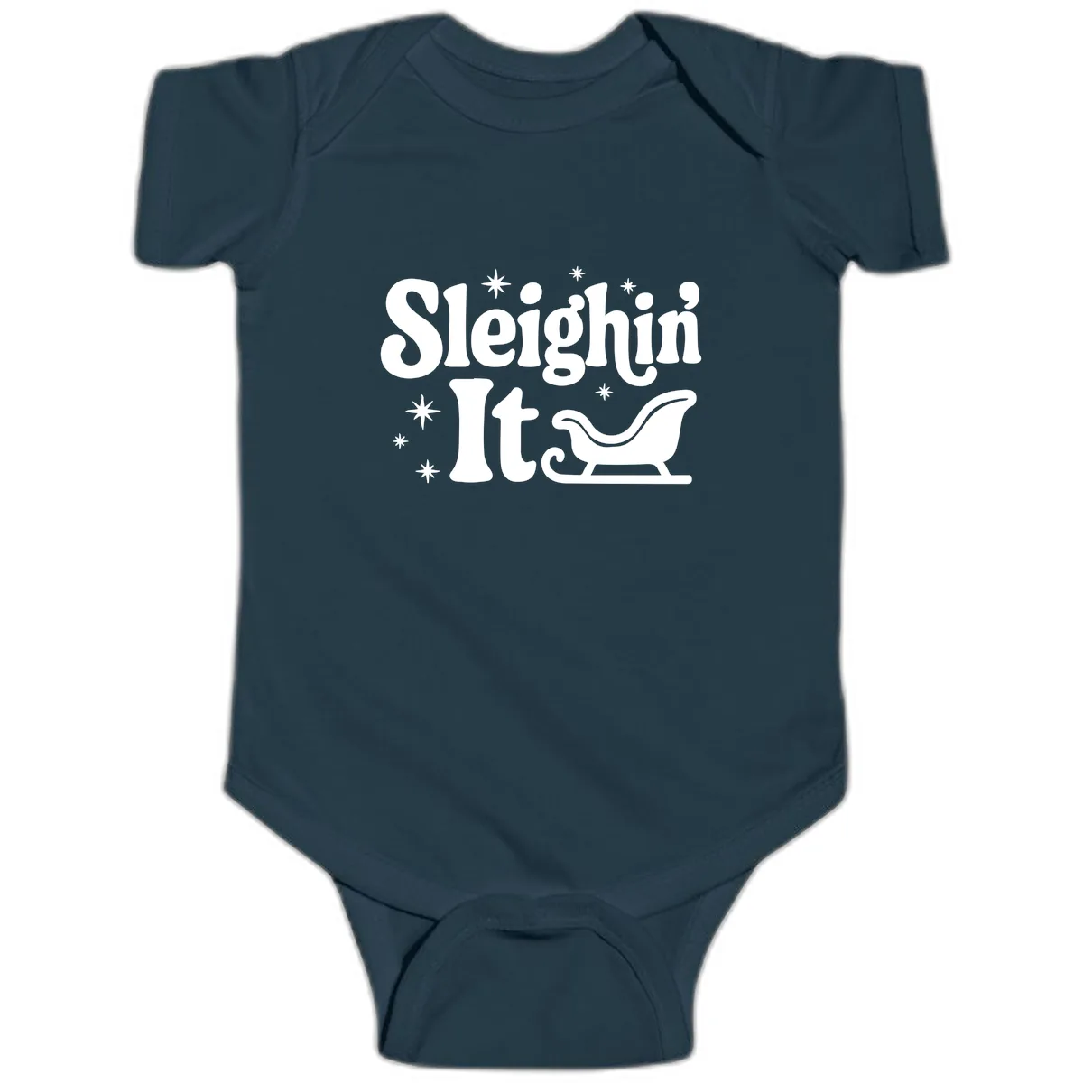 Sleighin It Christmas Sleigh Baby Onesie in Navy