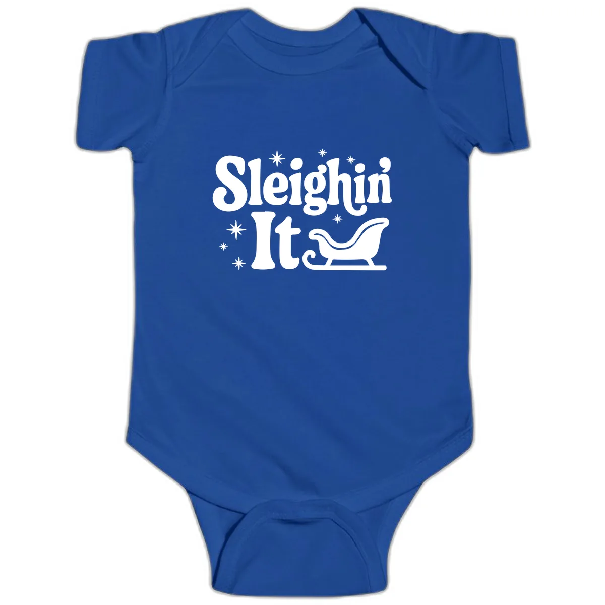 Sleighin It Christmas Sleigh Baby Onesie in Royal