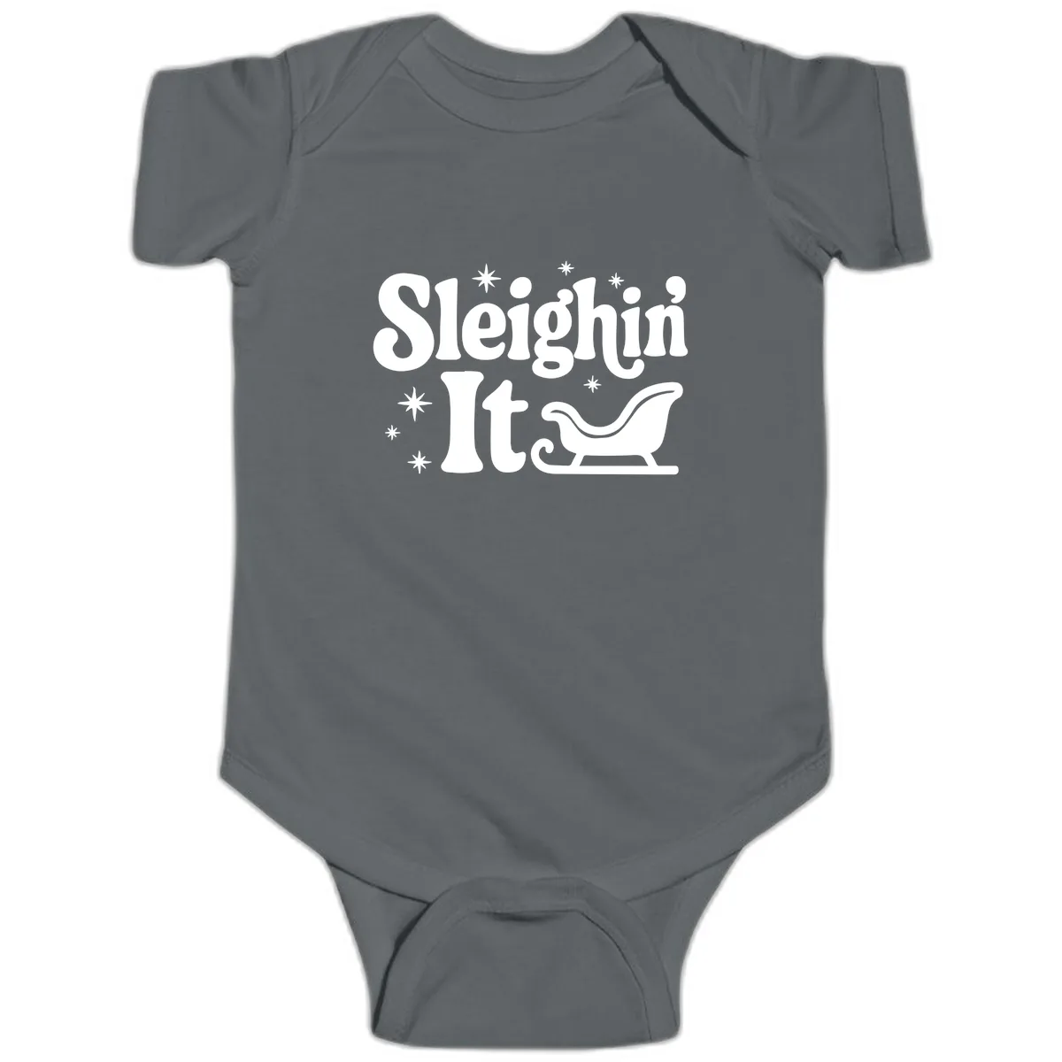 Sleighin It Christmas Sleigh Baby Onesie in Charcoal