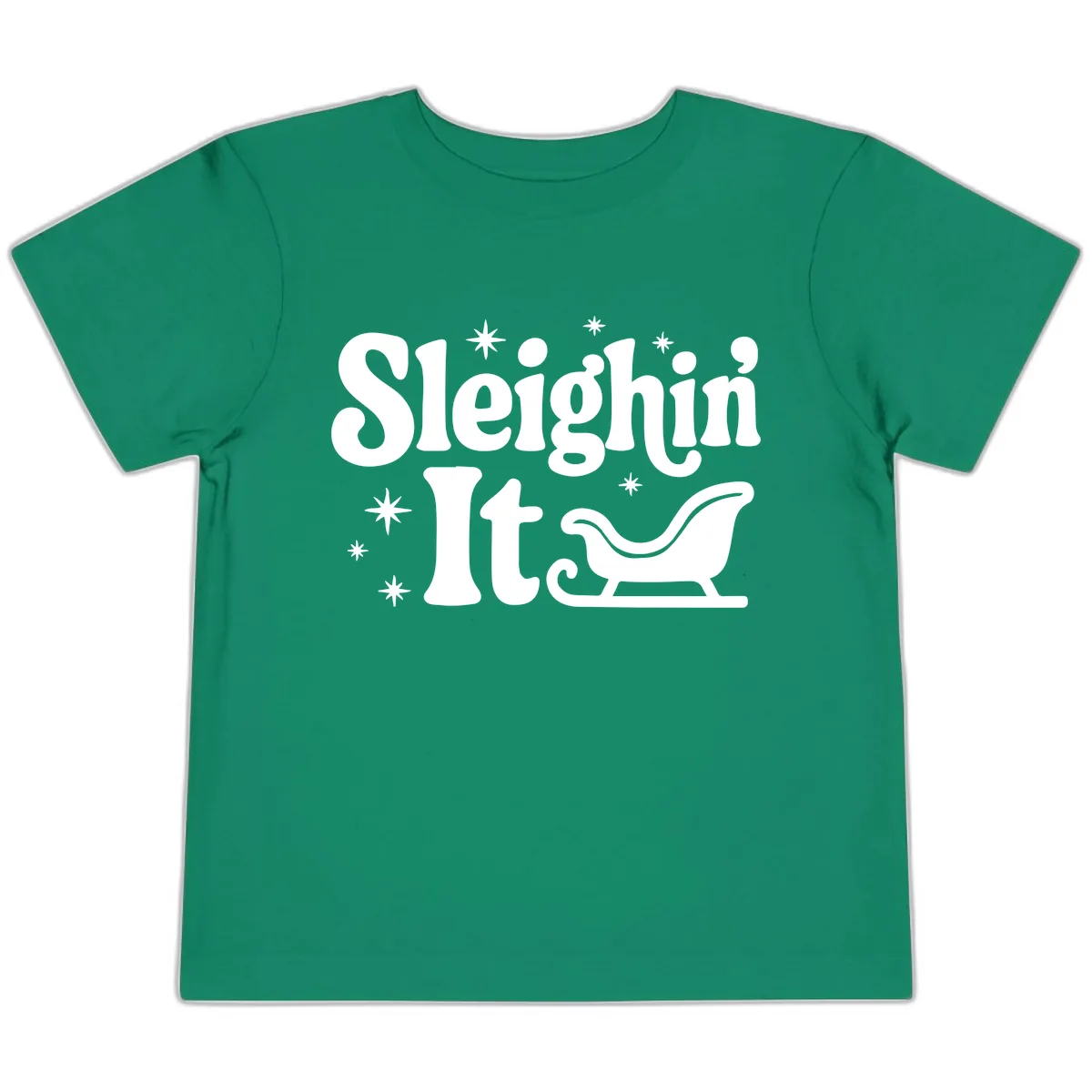 Sleighin It Christmas Sleigh Toddler T-Shirt in Kelly