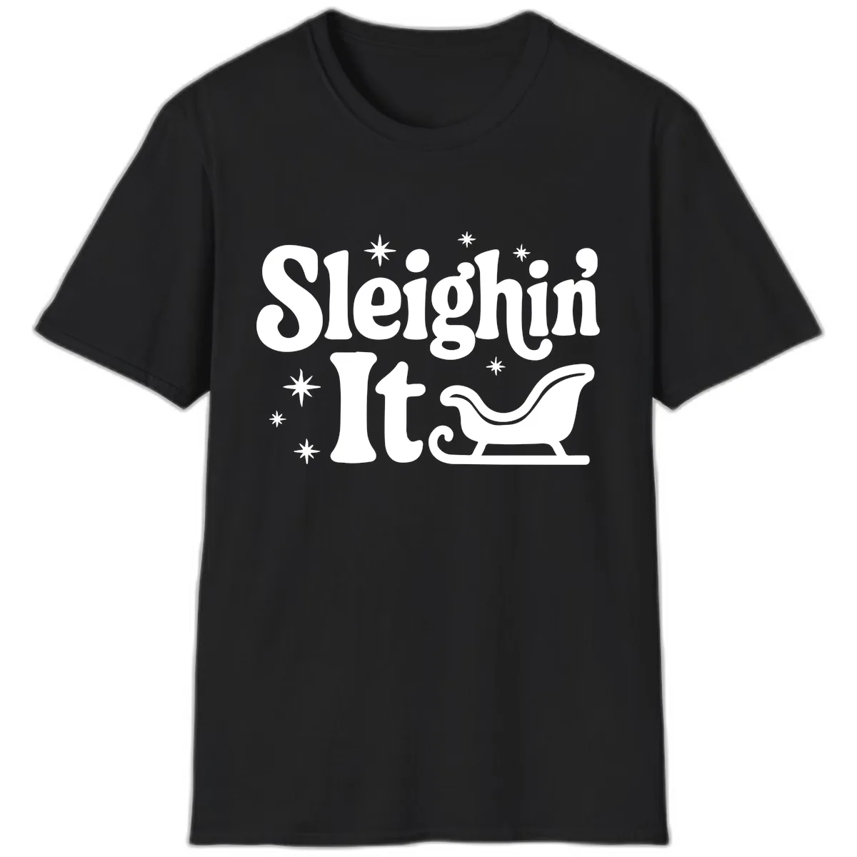 Sleighin It Christmas Sleigh T-Shirt in Black
