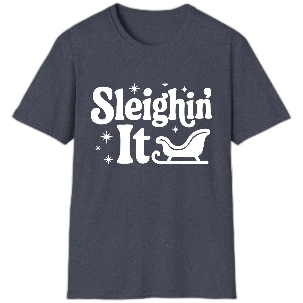 Sleighin It Christmas Sleigh T-Shirt in Heather Navy