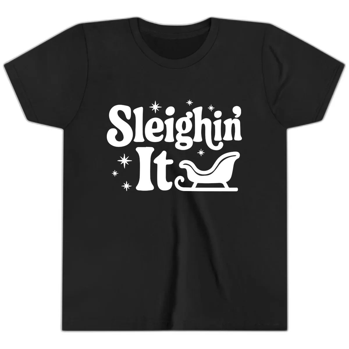 Sleighin It Christmas Sleigh Youth T-Shirt in Black
