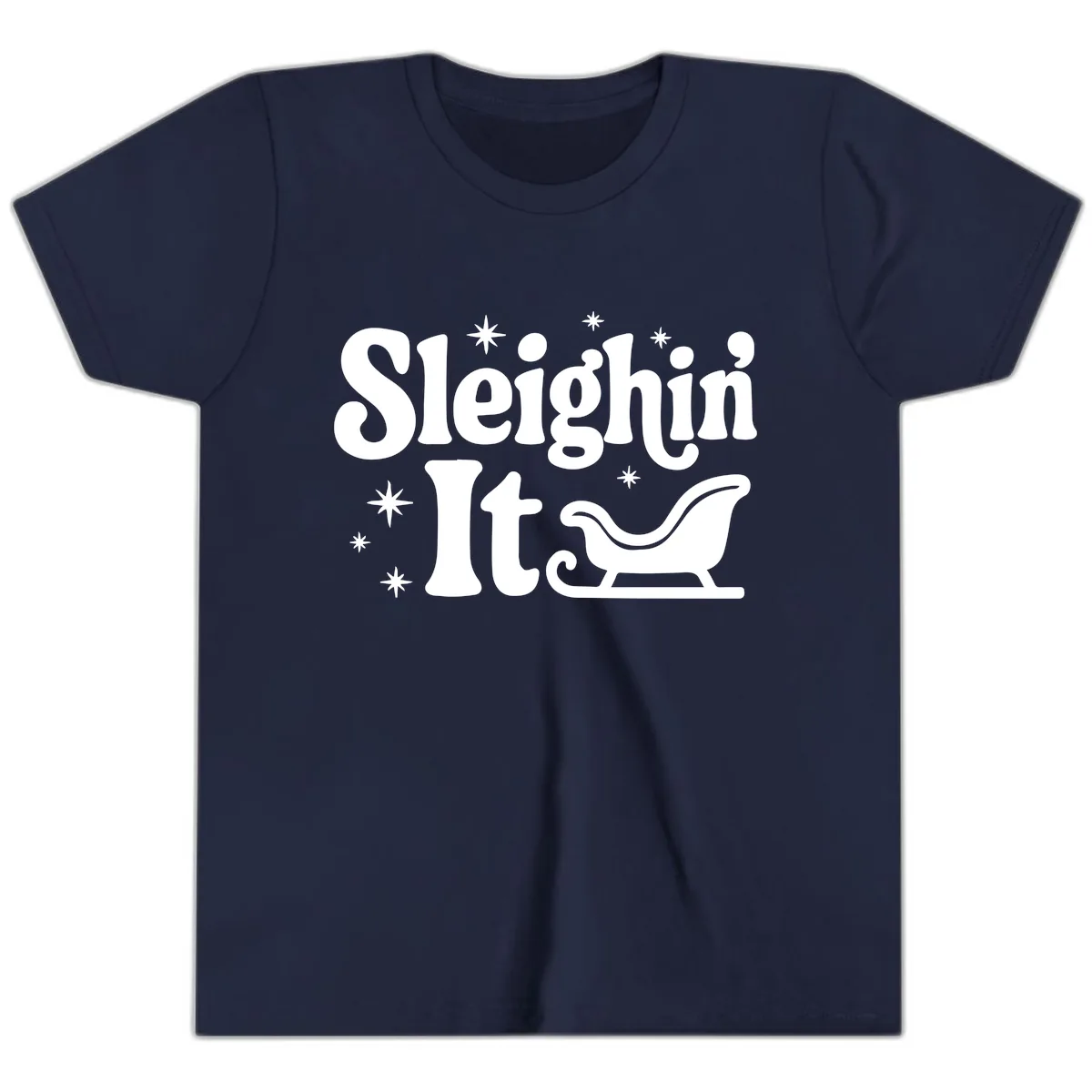 Sleighin It Christmas Sleigh Youth T-Shirt in Navy