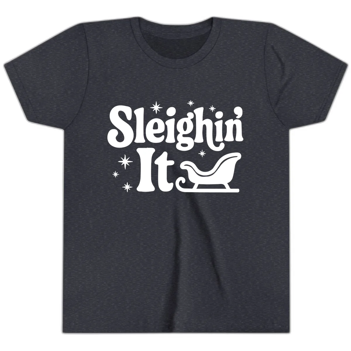 Sleighin It Christmas Sleigh Youth T-Shirt in Heather Navy