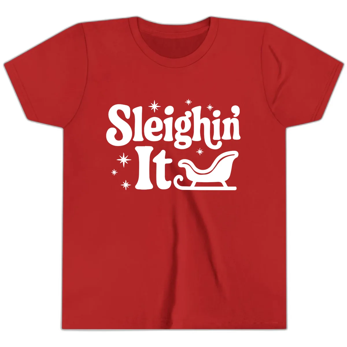 Sleighin It Christmas Sleigh Youth T-Shirt in Red
