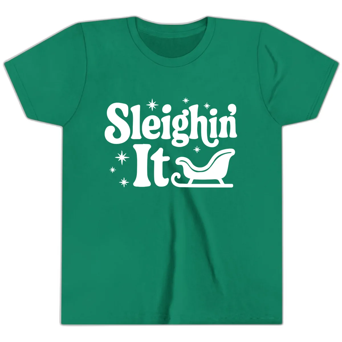 Sleighin It Christmas Sleigh Youth T-Shirt in Kelly