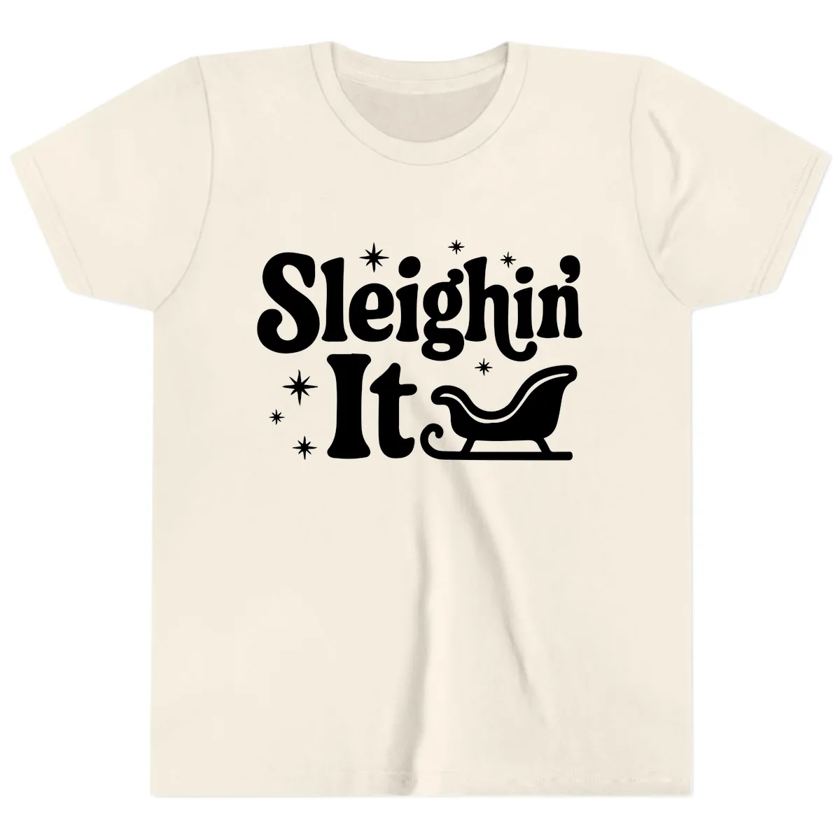 Sleighin It Christmas Sleigh Youth T-Shirt in Natural