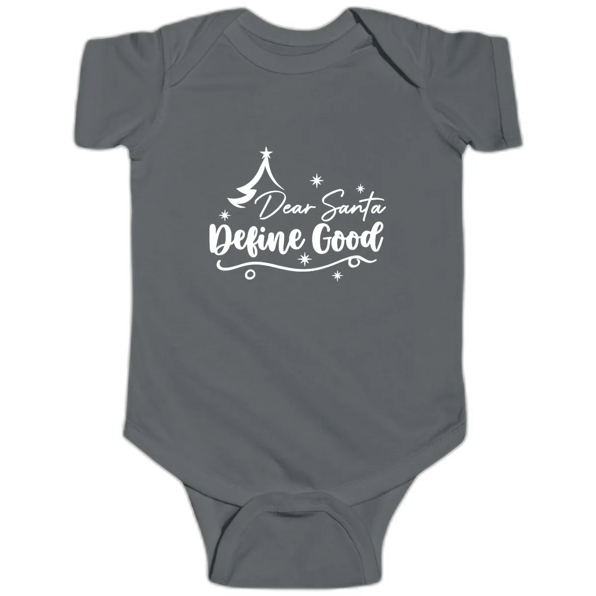Dear Santa Define Good Christmas Design Baby Onesie in Charcoal