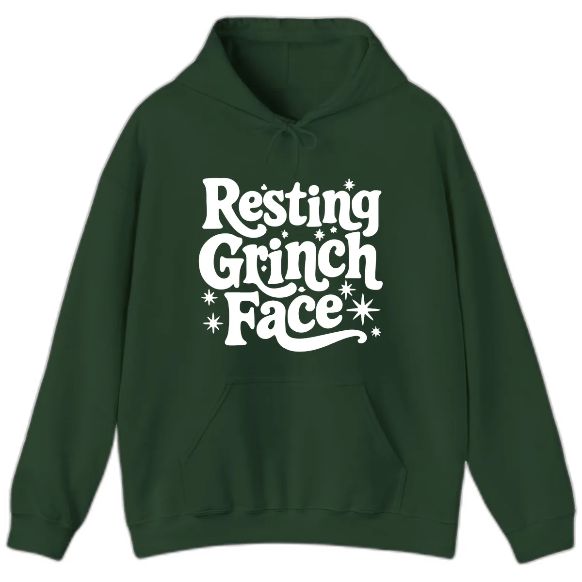 Resting Grinch Face Holiday Statement Hoodie in Forest Green