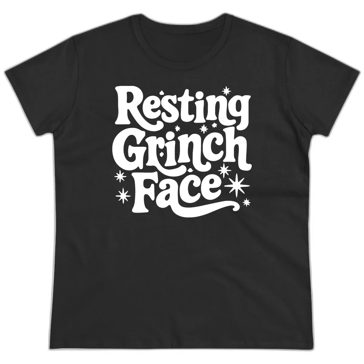 Resting Grinch Face Holiday Statement Ladies Tee in Black