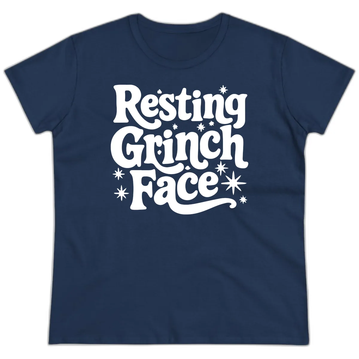 Resting Grinch Face Holiday Statement Ladies Tee in Navy