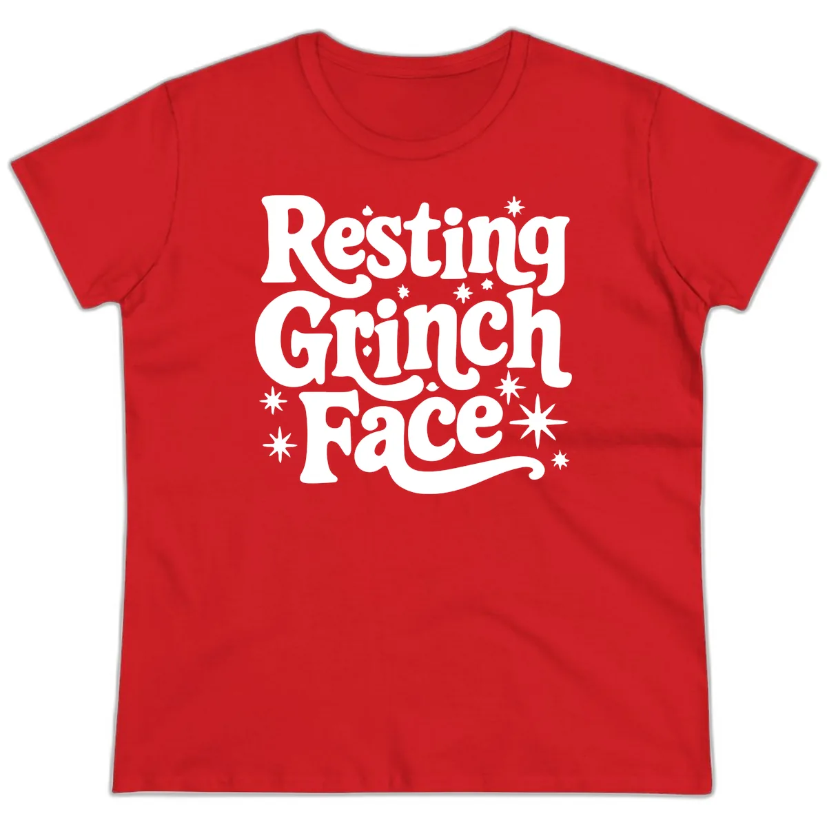 Resting Grinch Face Holiday Statement Ladies Tee in Red