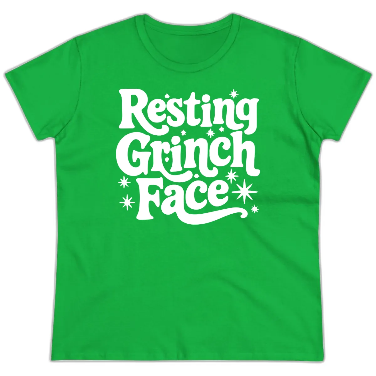 Resting Grinch Face Holiday Statement Ladies Tee in Irish Green