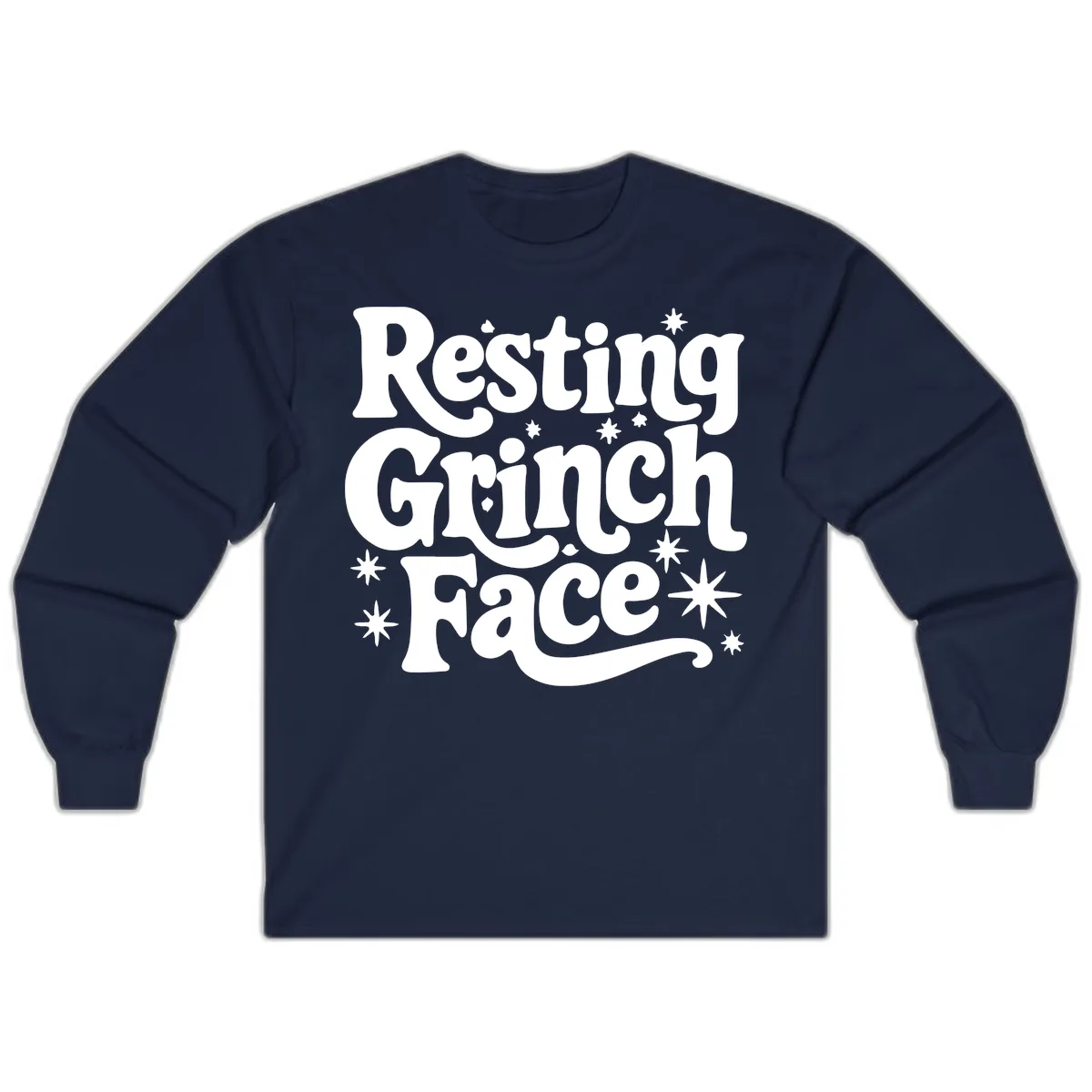 Resting Grinch Face Holiday Statement Long Sleeve in Navy